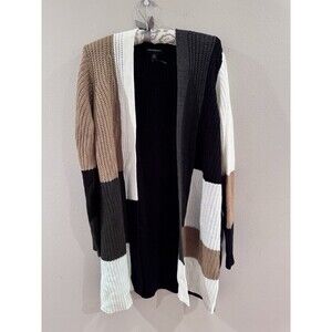 Fortune & Ivy Edwina Long Sleeve Colorblock Cardigan Size Medium Black Tan Ivory